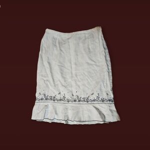 Norton McNaughton white linen skirt w/black embroidery sz 12P
